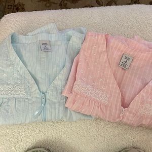 Set of 2 new housecoats  pink and blue seersucker fabric.